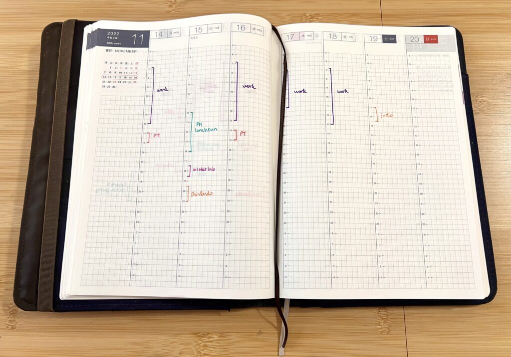 Hobonichi cousin: weekly layout with 7 days broken down into hours