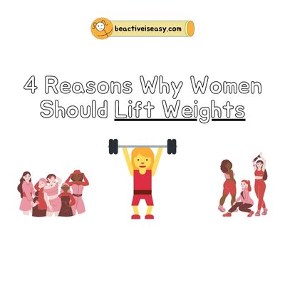 4 reasons why women should lift weights cover with an emoji over an overhead press performed by a woman